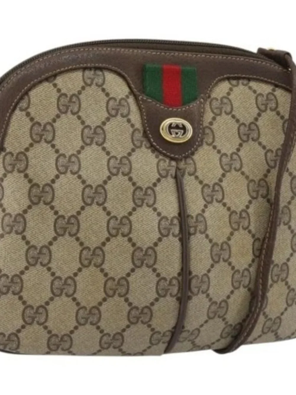 GUCCI GG Supreme Web Sherry Line Bag PVC Beige Gold 904 02 047 Auth 189616